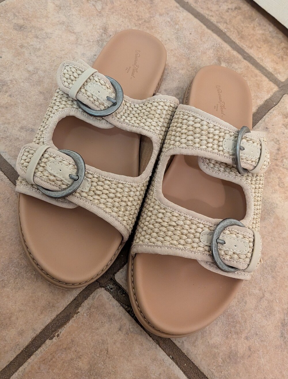 Woven Buckle Slide Sandals